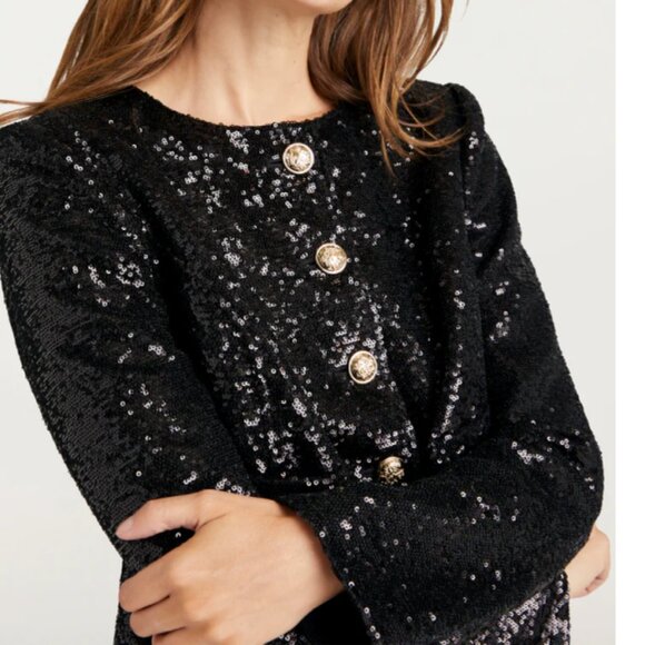 Cinq à Sept 'Randi' Cropped Sequin-Embellished Jacket, Black - Picture 2 of 4
